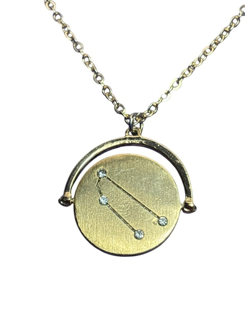 Goldtone Zodiac Necklace Taurus Clear Rhinestones 23" Long